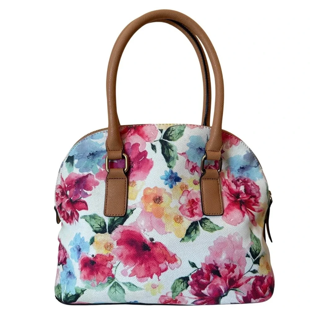 Apt 9‎ Floral Dome Satchel Crossbody Bag Multicolor Tan Gold Hardware Padlock